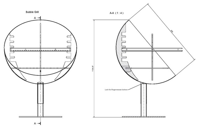 Bubble Grill von Metall Werk Zürich AG drehbar mit Edelstahl Grillrost