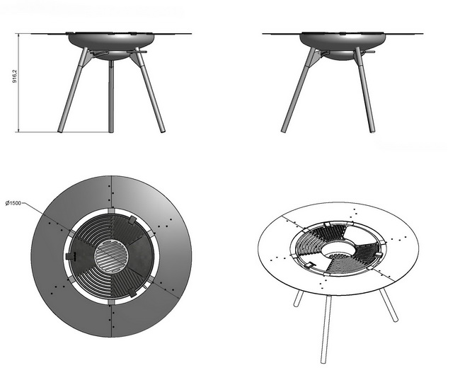 Feuerküche als Partygrill mit runder Ablagefläche Zeichnung