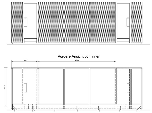 Zeichnung WC Container Einbau im Keller von Restaurant Giesserei Oerlikon mit Streckmetall und Licht