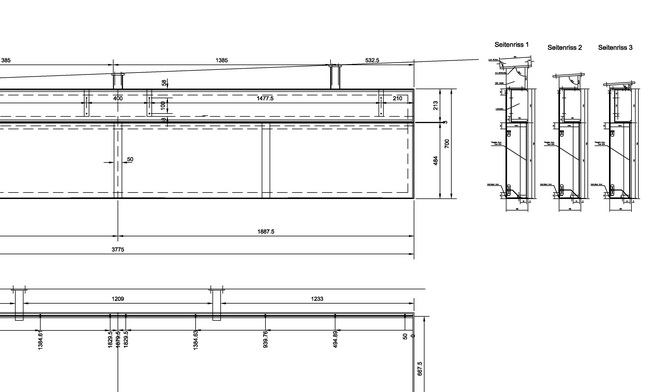 Zeichnung Leuchtkasten über Kassenautomaten aus Edelstahl