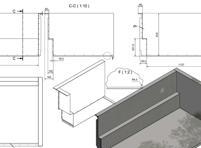 Ausschnitt aus Der Planung der Blechteile